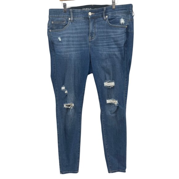 Torrid Bombshell Skinny Jeans Womens Blue Ripped Premium Stretch Denim Sz 18T - Picture 1 of 12